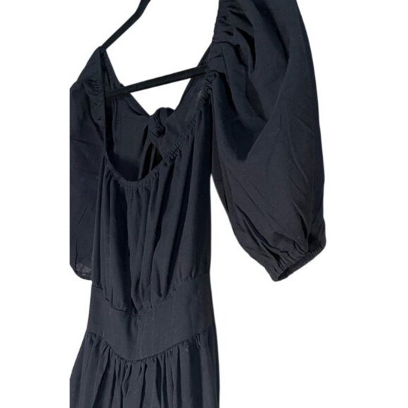 SHEIN Midi Black Backless Cut Out Puff Sleeve Self Tie Smocked Waist Scoop Neck - Picture 5 of 15